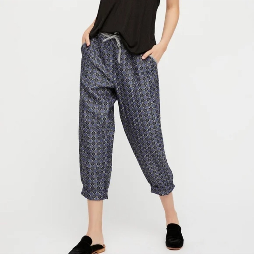 Free People Harley Jacquard Cropped Slouched Joggers Size XS Boho Knit Hippie